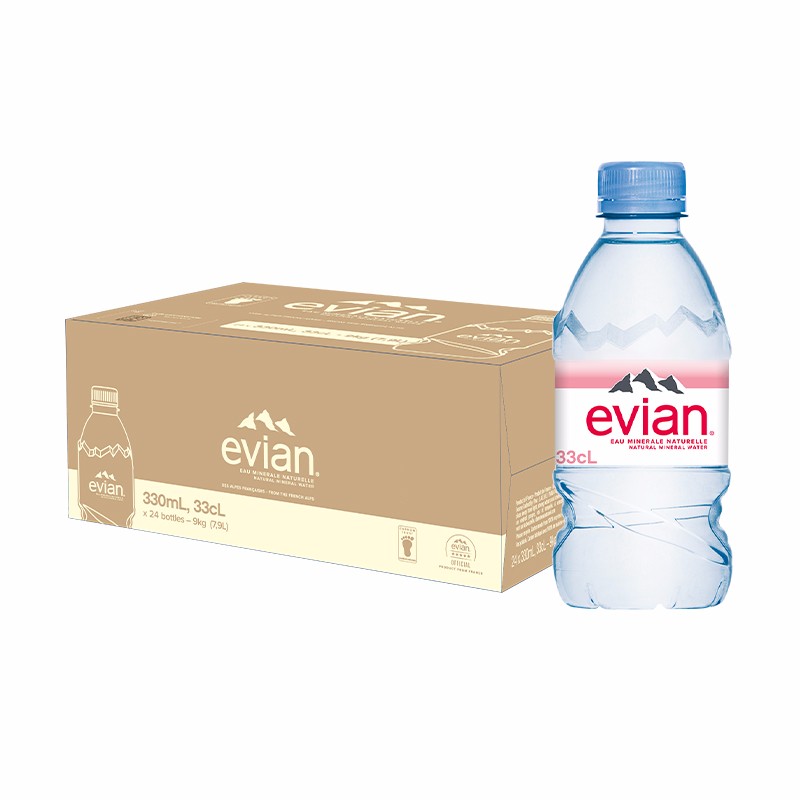 法国进口Evian依云高端矿泉水天然弱碱性饮用水源330ml*24瓶整箱