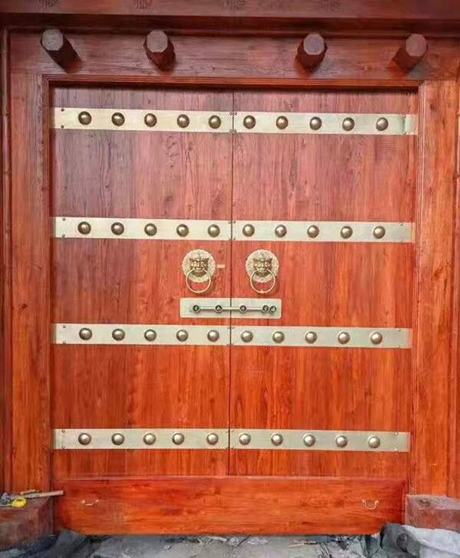 中式古建仿古大门纯铜装饰用订做铜皮铜条如意头角花狮子头拉手等