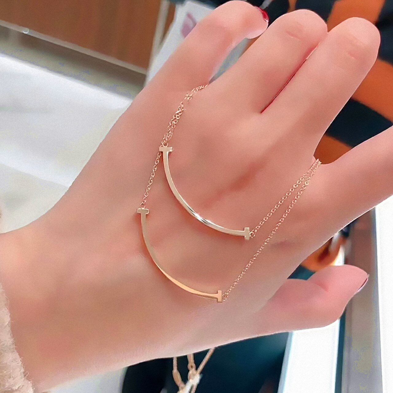 提夫尼笑脸项链网红爆款ins风轻奢小众彩金蒂芬尼同款微笑锁骨链