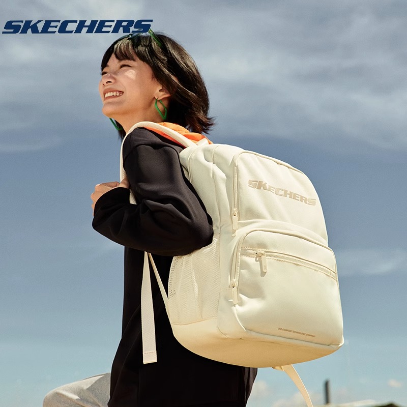 Skechers斯凯奇双肩包女秋季校园学生简约护脊书包大容量电脑包男