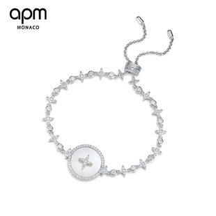 apm MONACO星星珍珠白贝母手链女AB3582XNA小众设计轻奢925银手饰