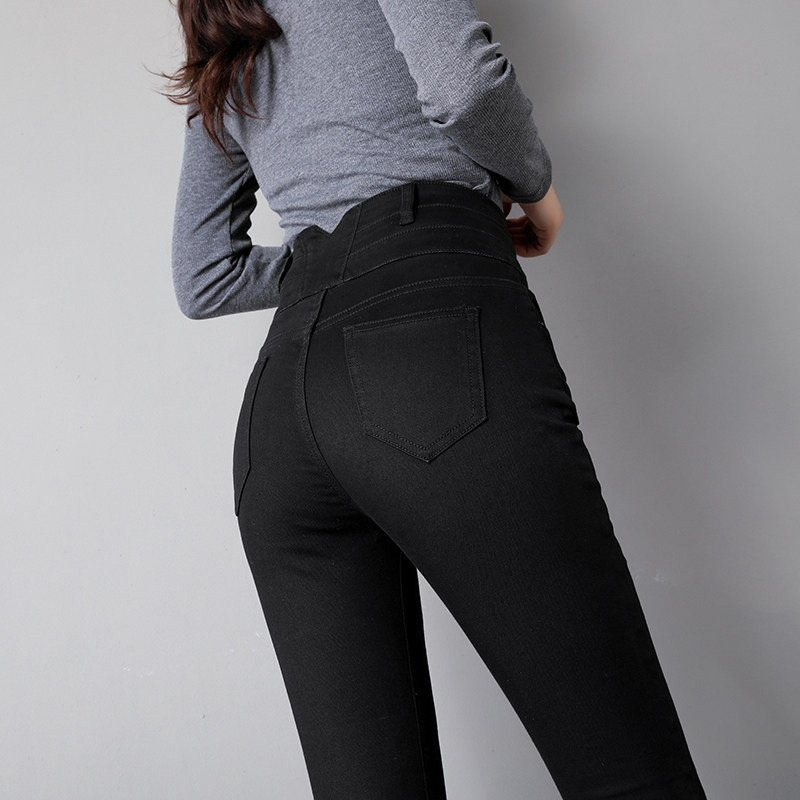 黑色高腰牛仔裤女春季2020新款紧身韩版百搭弹力修身铅笔小脚长裤