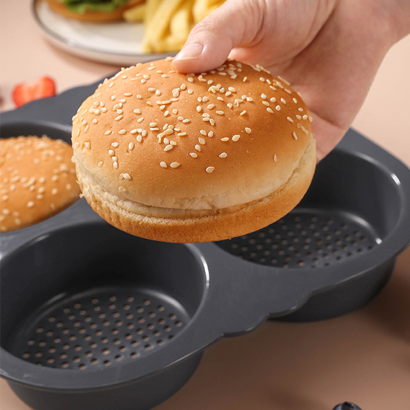 肯趣士多汉堡面包烤盘4孔食品级硅胶烤箱空气炸锅耐高温烘焙工具