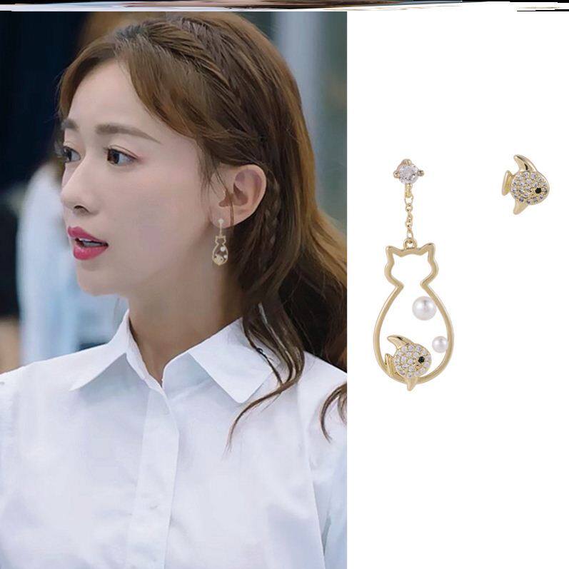 正青春吴谨言章小鱼殷桃林睿同款耳环女高级气质耳饰耳钉坠925银