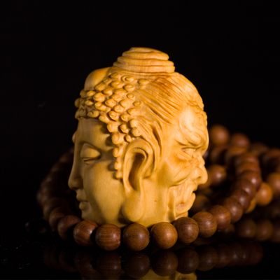 黄杨木佛头文玩手把件男士随身把玩雕刻成佛一念之间成魔实木挂件