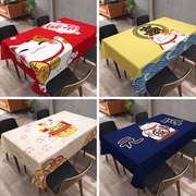 Japanese-style lucky cat tablecloth waterproof tablecloth household rectangular stall cloth cotton and linen ins wind coffee table mat