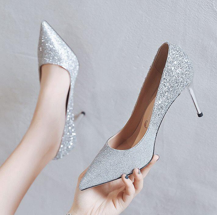 银色婚鞋女_婚鞋20201新款百搭银色水晶亮片婚纱婚鞋新娘鞋伴娘高跟鞋