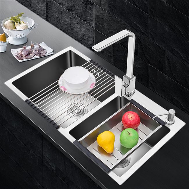 厨房洗菜盆双槽抽拉龙头图片