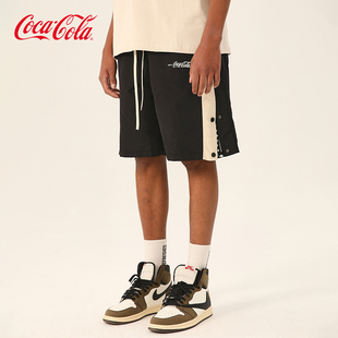 Coca-Cola/可口可乐 排扣短裤男腰果花夏季美式休闲运动五分裤
