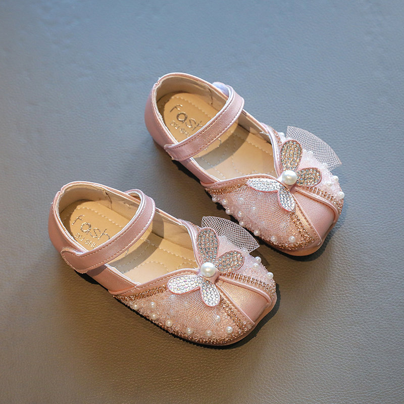 儿童公主鞋女童鞋2022新款春秋珍珠蝴蝶结小女孩皮鞋单鞋宝宝鞋子