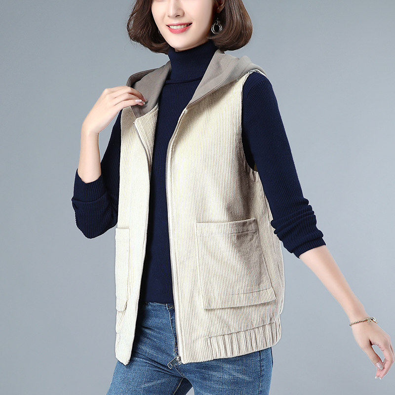 春秋马甲女式套款灯芯绒坎肩马w短2021新款中年妈妈装外穿外夹背