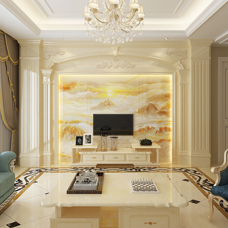 现代简约大理石罗马柱电视欧式瓷砖