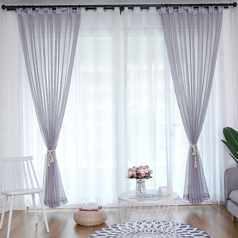 格子纱帘特价白纱窗纱窗帘白色清新飘窗纱隔断防偷窥沙帘纱布