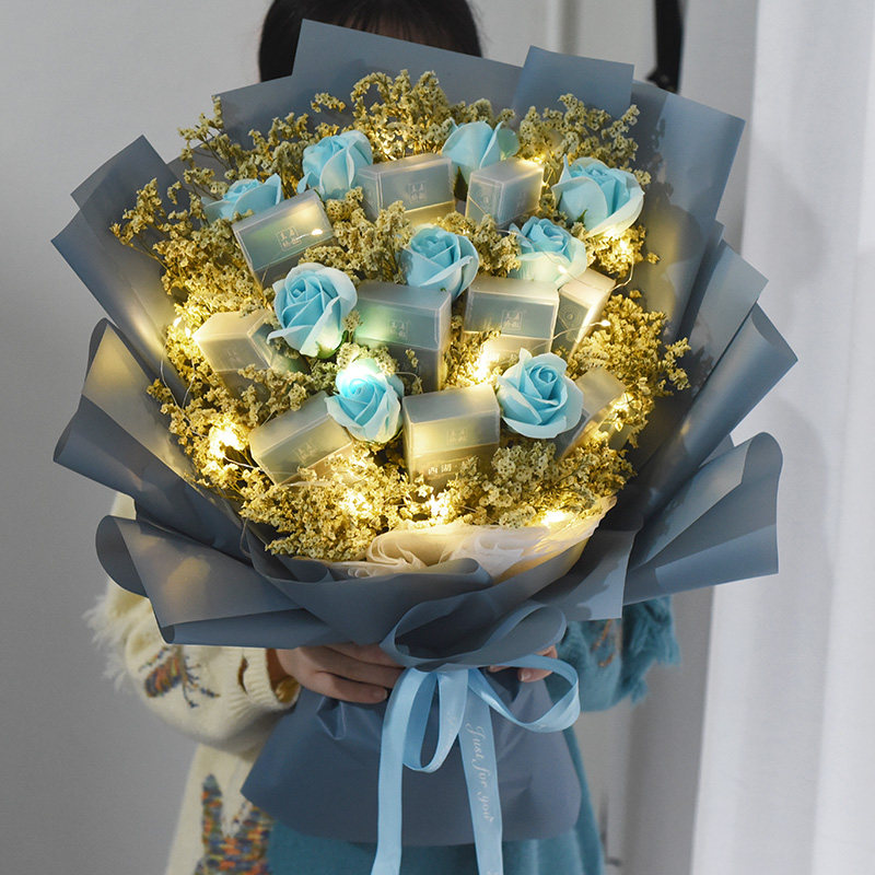 创意满天星茶香烟大花束成品手捧花送男朋友生日礼物网红抖音同款