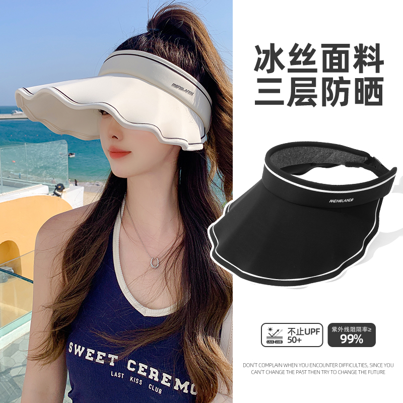 冰丝防晒遮阳帽女士夏季加大帽檐防紫外线空顶太阳帽子海边沙滩帽