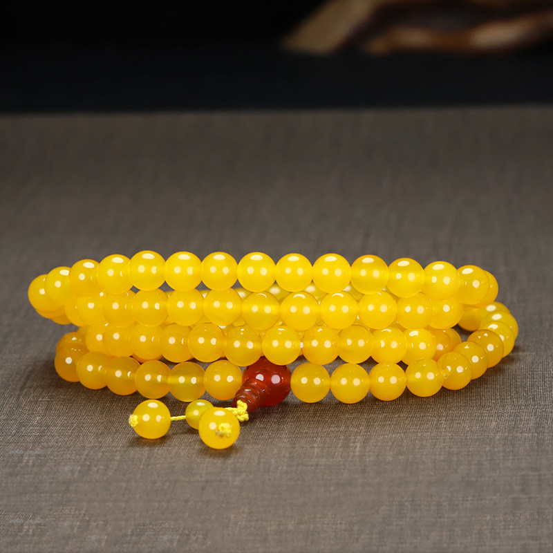 冰种黄玉髓多圈手链和田玉黄玉108粒佛珠手串手饰男女款项链优惠券