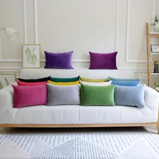 新款纯色天鹅绒抱枕靠垫欧式沙发长方形靠枕床头枕头大靠背套定制