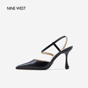 Nine West/玖熙超高跟凉鞋女夏季新款水滴跟包头真皮细跟鞋子尖头