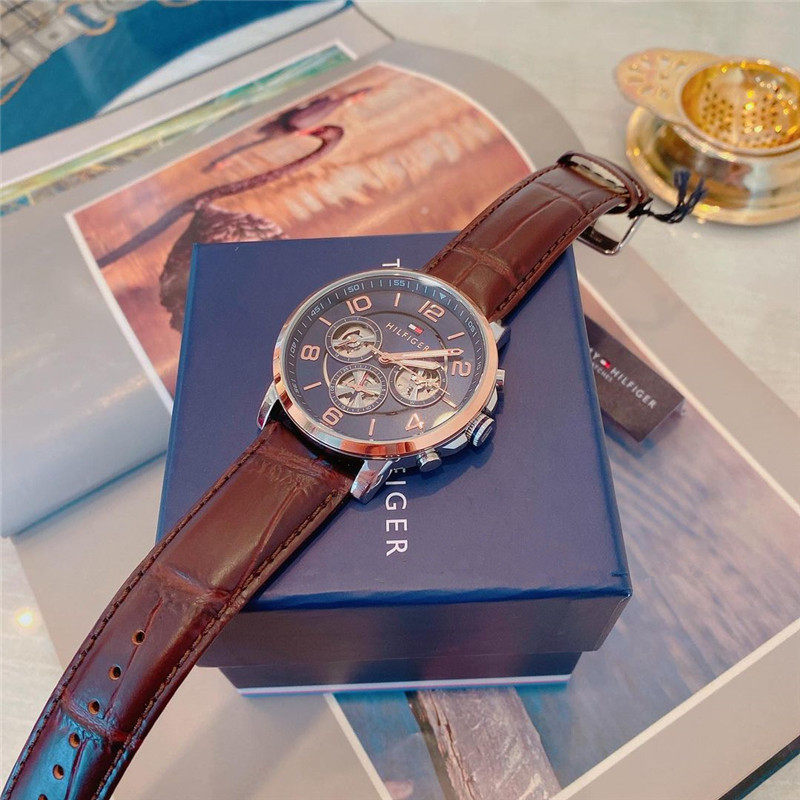 代购tommyhilfiger汤米手表皮革指针式商务休闲石英男表1791290