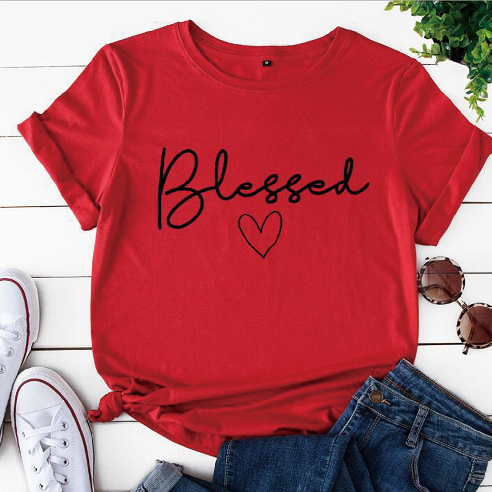 Blessed Heart Printing T-shirts Women Summer Clothes T Shir在類目 五金/工具, 手動工具, 瓷砖推刀中 - 來自Buy2taobao.com提供專業的淘寶代購服務