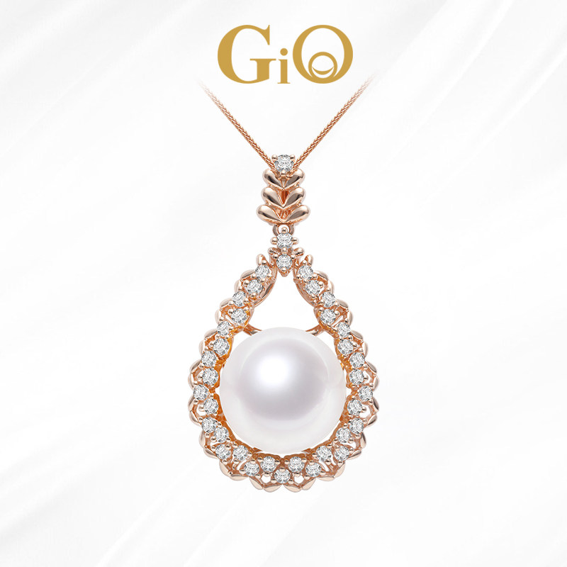 gio珠宝 南洋海水白珍珠项链女天然钻石18k金澳白吊坠奢华送礼物