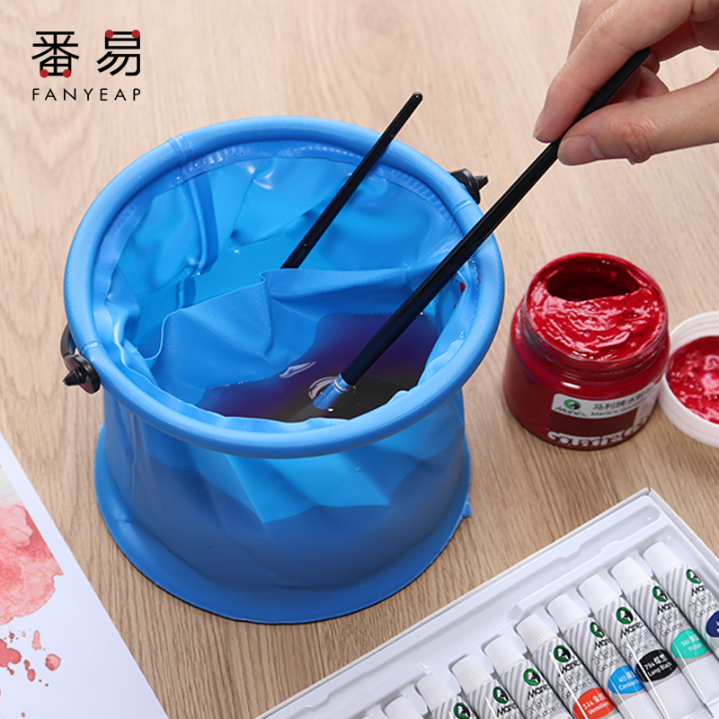 v洗笔桶便携手提国画油画折叠画画涮笔筒颜料水粉绘画水彩小水桶