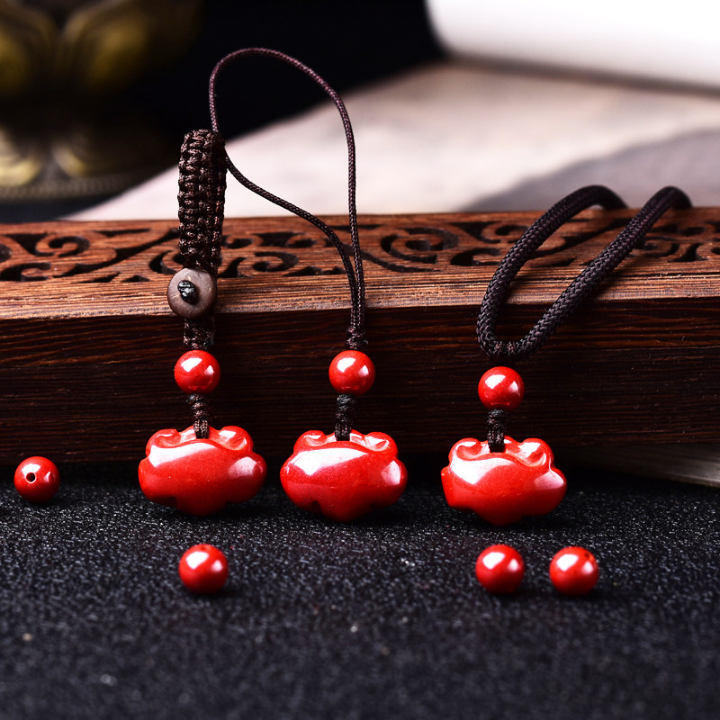 朱砂吊坠原石如意男女个性小挂坠项链手机链钥匙扣挂件帝王砂挂饰