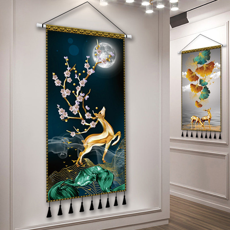 北欧挂毯帆船麋鹿布画客厅玄关布艺挂画背景墙装饰画餐厅墙画挂布