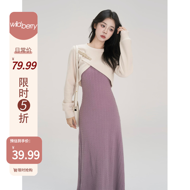 一颗小野莓韩系千金设计感撞色显瘦针织吊带连衣裙女2024春季新款