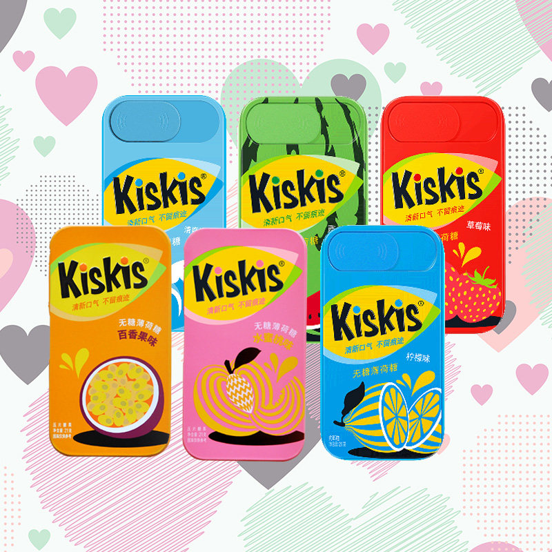 6盒装酷滋kiskis无糖薄荷糖水果味压片糖果水蜜桃百香果海盐柠檬
