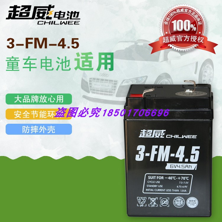 超威蓄电池3-FM-4.5 6V4.5AH甲壳虫儿童玩具电动摩托车电子称电瓶