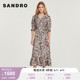 SANDRO Outlet女装法式复古泡泡袖垂坠感桑蚕丝连衣裙SFPRO02705
