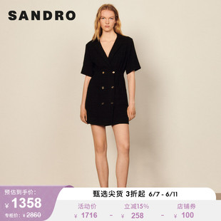 SANDRO Outlet女装春夏法式西装领双排扣短袖连衣裙SFPRO01694