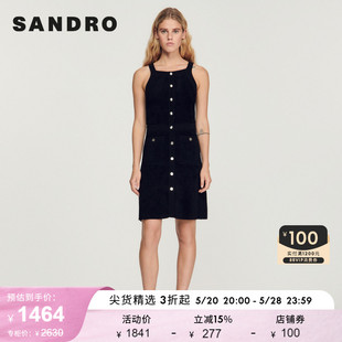 SANDRO Outlet女装法式气质黑色无袖短款吊带连衣裙SFPRO02668