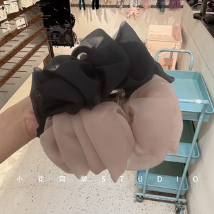 韩版饰品2023新款高级感黑色咖粉色奶咖色欧根纱蝴蝶结发夹发抓夹