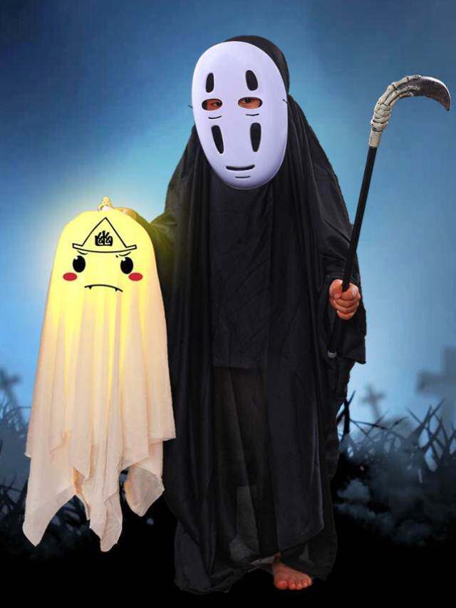 万圣节儿童服装无脸男cos服饰演出衣服幽灵黑色长袍装扮鬼衣道具