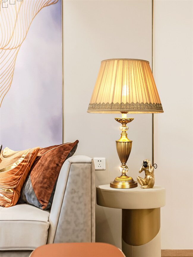 正品帝拿轻奢全铜台灯美式卧室床头灯温馨书房灯具欧式奢华客厅水