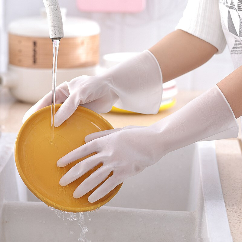 居洛阁博至美3双家务手套透白款洗衣防水PVC硅胶塑胶家用清洁博.