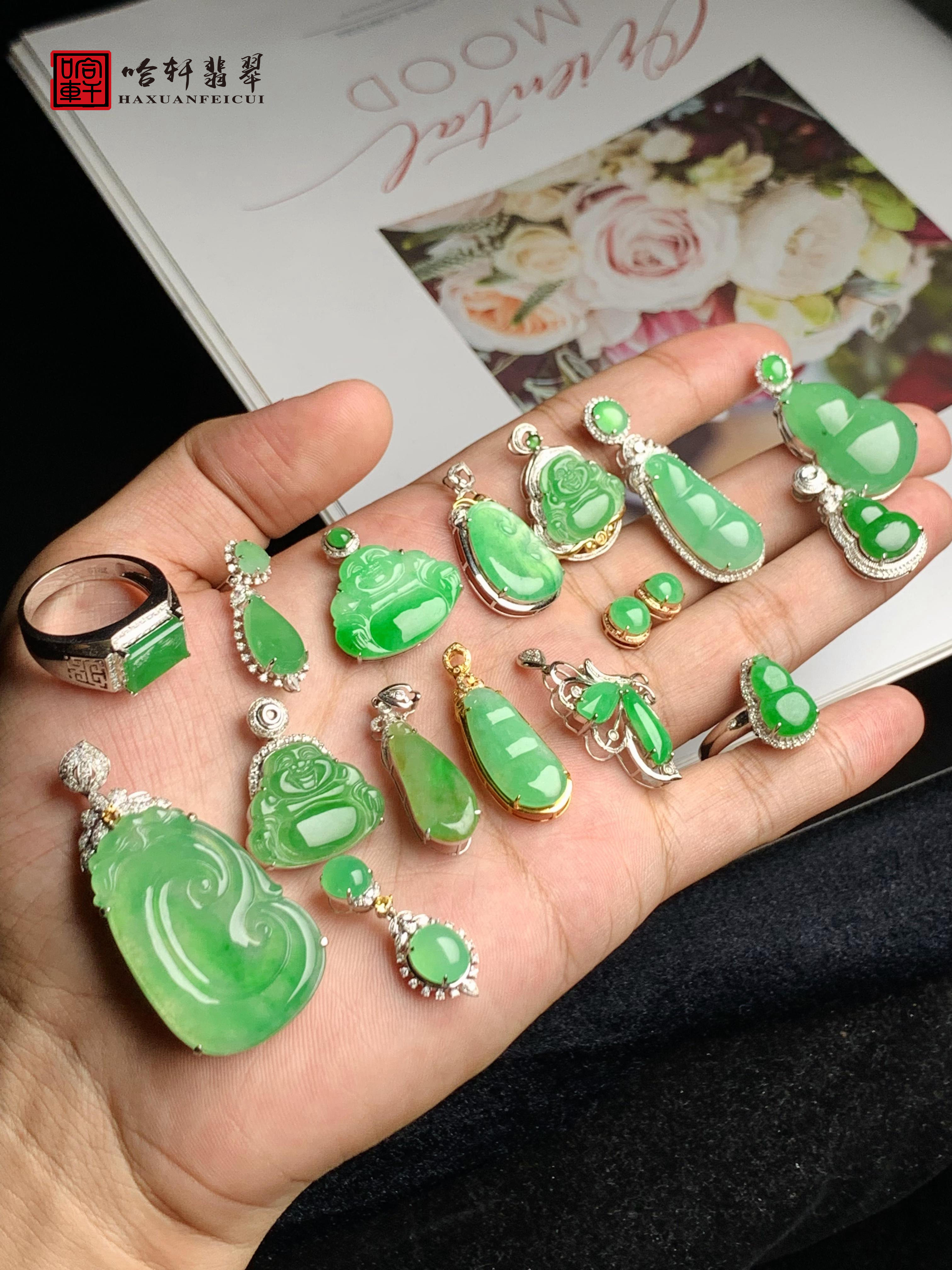 哈轩翡翠文化正品缅甸天然a货冰种阳绿翡翠吊坠项链定制礼物证书