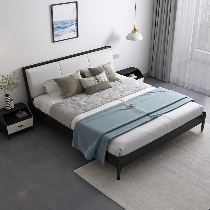 北欧风格床家用小户型意式极简软包床主卧18米经济型实木双人床