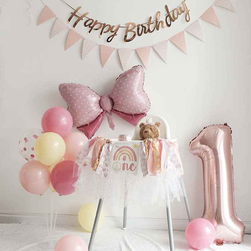 女宝宝一周岁生日布置餐椅装扮拉旗抓周套装可爱粉色公主裙tutu纱