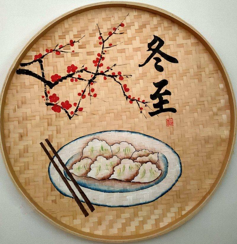 二十四节气手绘竹编画圆簸箕手工装饰画幼儿园墙壁国风环创装饰图