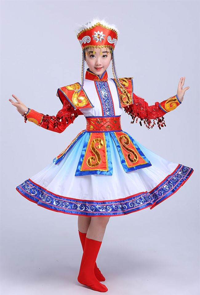 新新款少数民族少儿童蒙族舞蹈裙袍幼儿园蒙古服六一表演出服装女