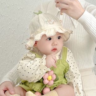 婴儿帽子夏季薄款防晒帽儿童网帽渔夫帽可爱女宝宝夏款遮阳太阳帽