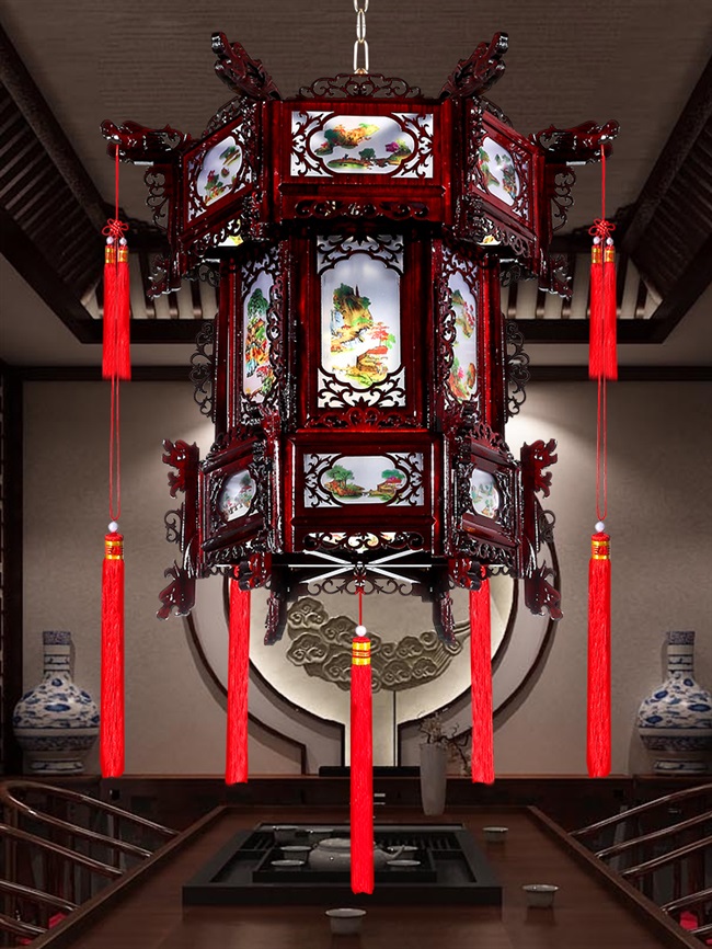 宫灯户外大红仿古中式实木灯笼灯吊灯中国风古典木质复古灯笼挂饰