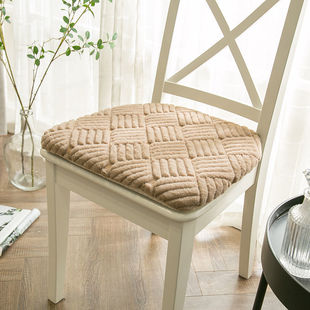 座垫简约冬季马蹄形长毛绒餐椅垫加厚保暖可拆洗椅子坐垫防滑色