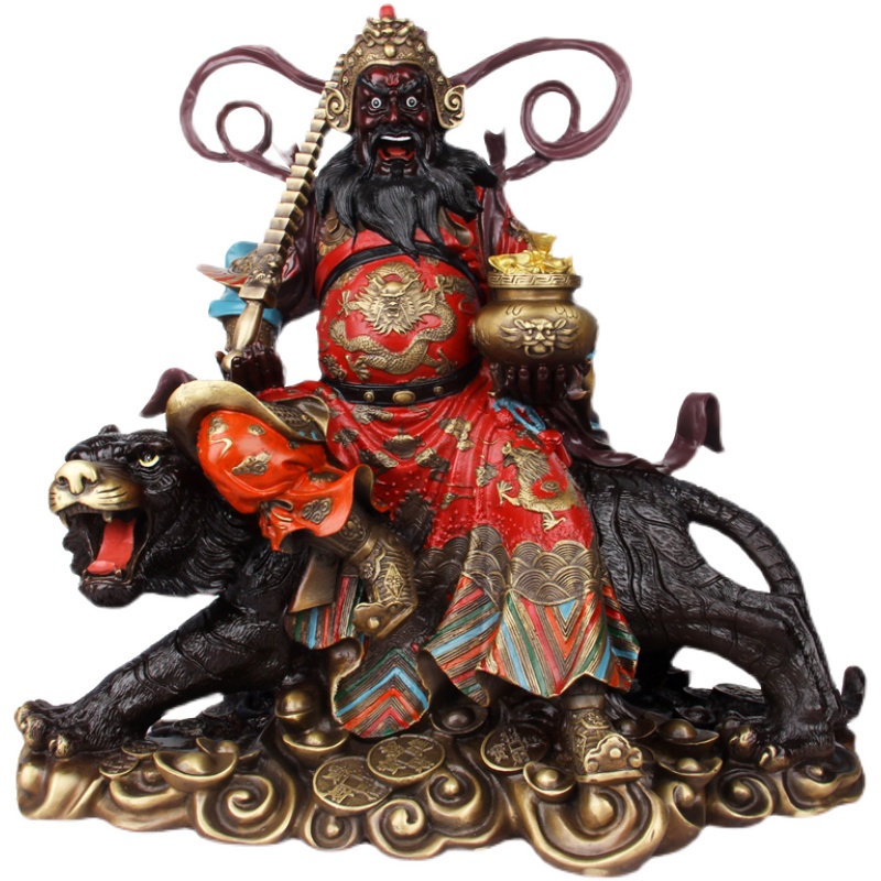 赵公明神像骑虎像铜像纯铜武财神五路财神摆件家用佛堂供奉大号