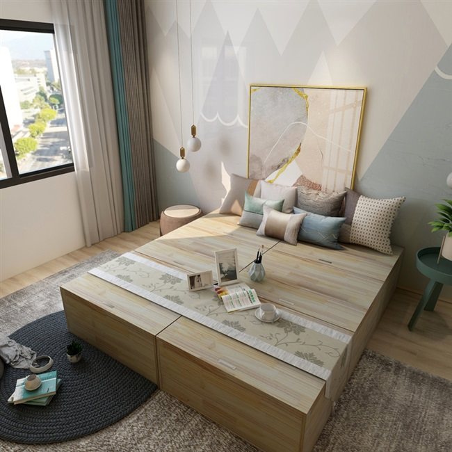 榻榻米实木床垫定制地台床箱塌塌米床踏踏米加宽阳台床日式推拉门