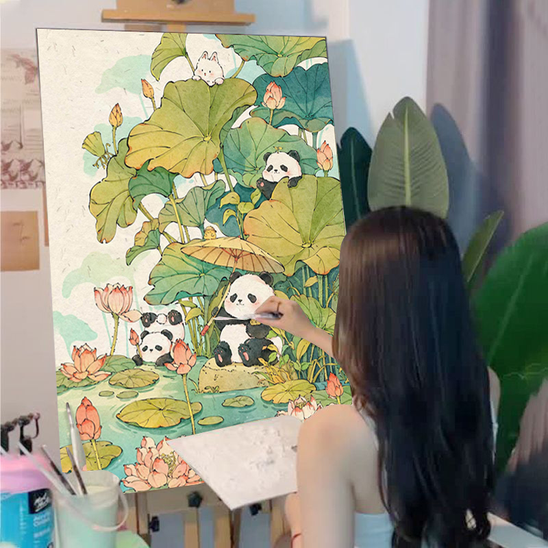 熊猫可爱数字油画儿童手工diy填色