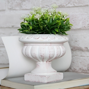 罗马条纹奖杯欧式复古红陶白色高脚盆多肉花盆老桩陶土盆